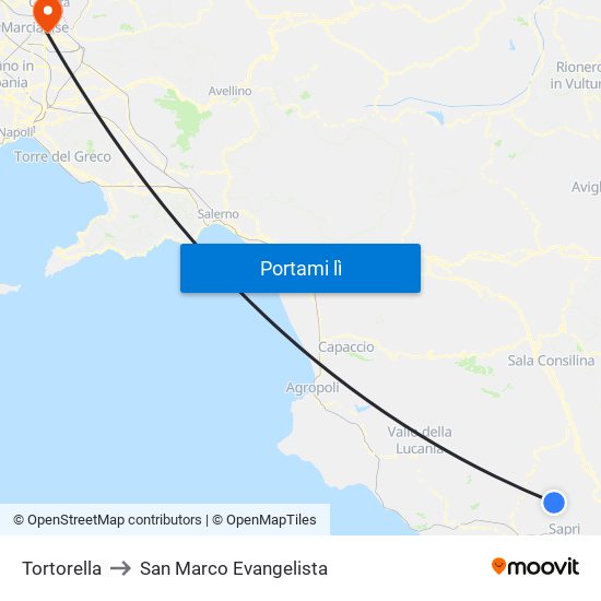 Tortorella to San Marco Evangelista map
