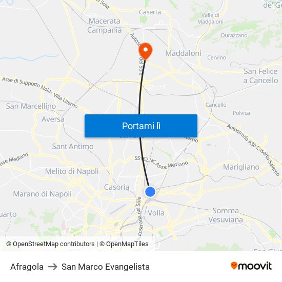 Afragola to San Marco Evangelista map