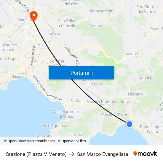 Stazione (Piazza V. Veneto) to San Marco Evangelista map