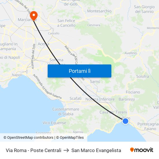 Via Roma - Poste Centrali to San Marco Evangelista map