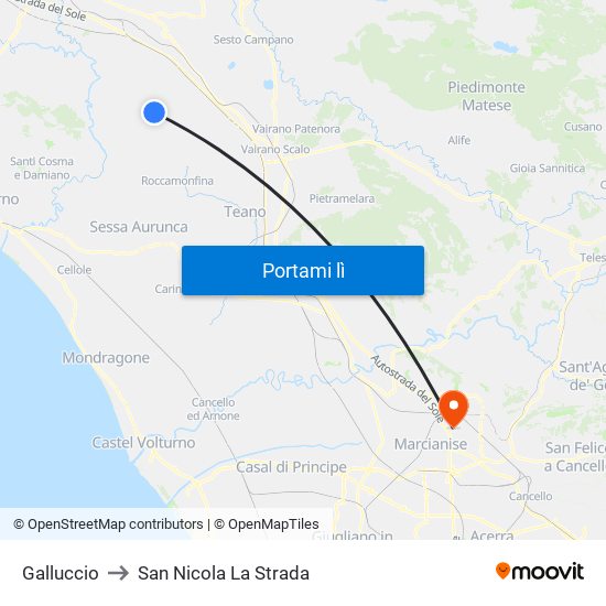 Galluccio to San Nicola La Strada map