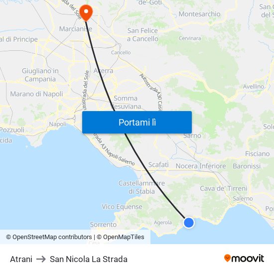 Atrani to San Nicola La Strada map