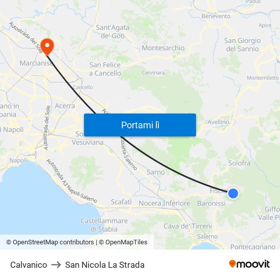 Calvanico to San Nicola La Strada map