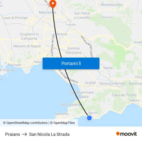 Praiano to San Nicola La Strada map