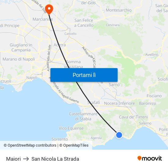 Maiori to San Nicola La Strada map