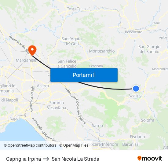 Capriglia Irpina to San Nicola La Strada map