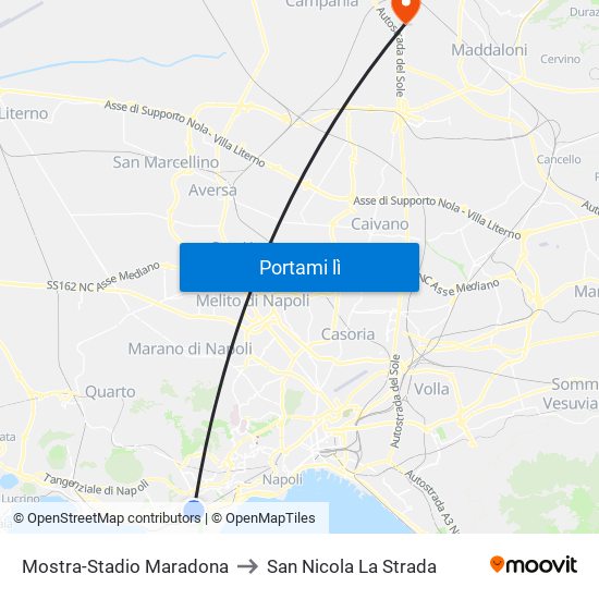 Mostra-Stadio Maradona to San Nicola La Strada map
