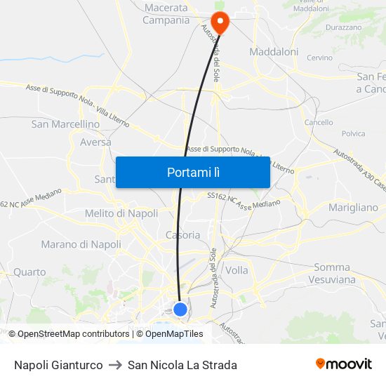 Napoli Gianturco to San Nicola La Strada map