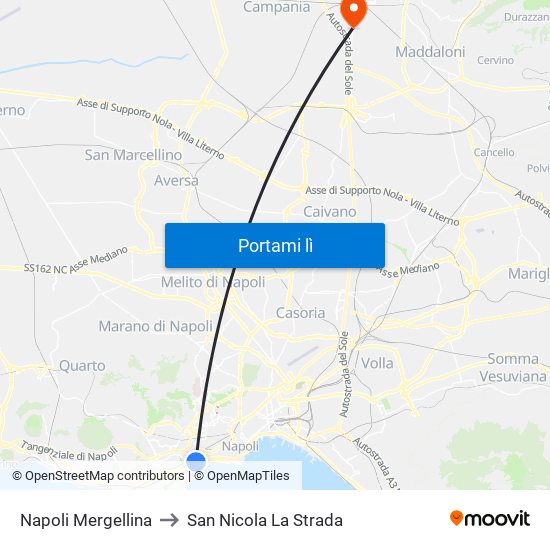 Napoli Mergellina to San Nicola La Strada map