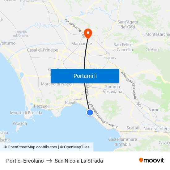 Portici-Ercolano to San Nicola La Strada map