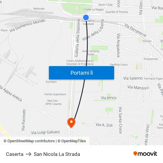 Caserta to San Nicola La Strada map