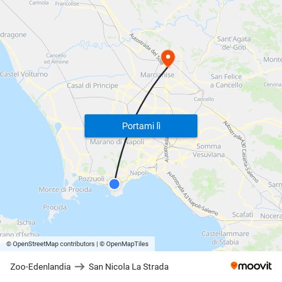 Zoo-Edenlandia to San Nicola La Strada map