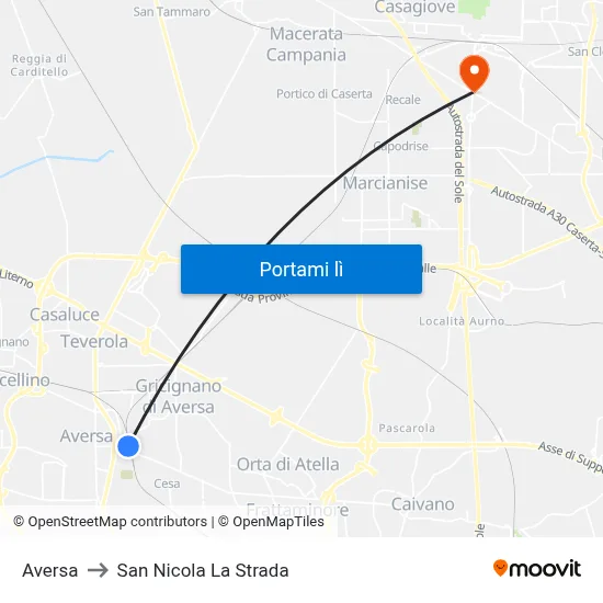 Aversa to San Nicola La Strada map