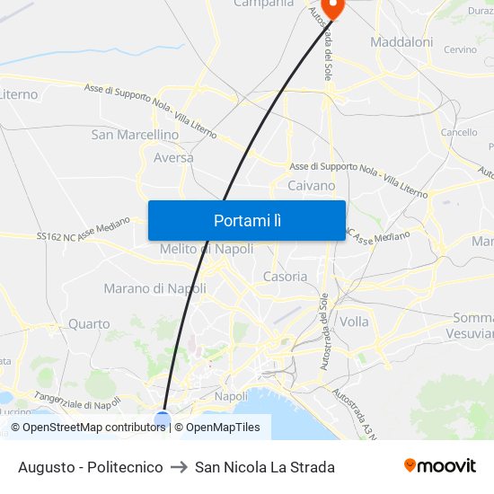 Augusto - Politecnico to San Nicola La Strada map