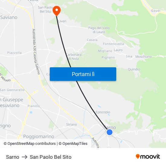 Sarno to San Paolo Bel Sito map