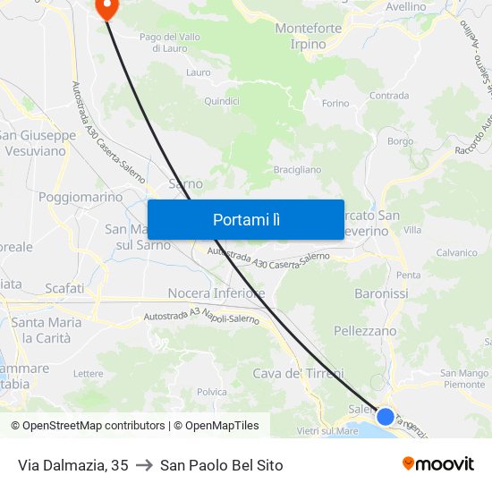 Via Dalmazia, 35 to San Paolo Bel Sito map