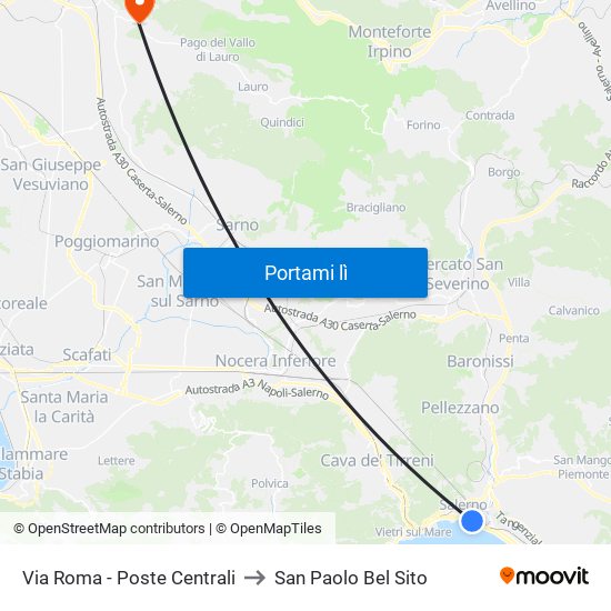 Via Roma - Poste Centrali to San Paolo Bel Sito map