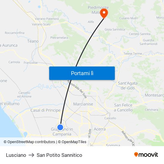 Lusciano to San Potito Sannitico map