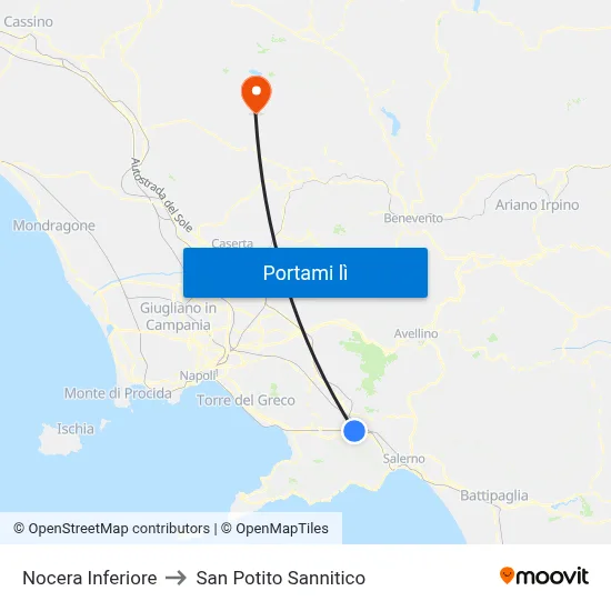 Nocera Inferiore to San Potito Sannitico map