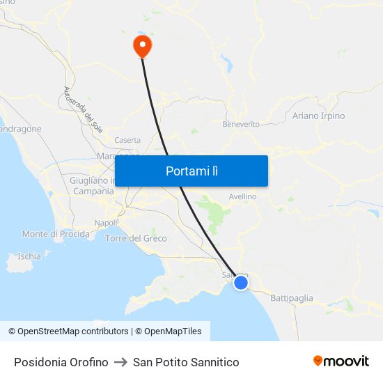 Posidonia Orofino to San Potito Sannitico map