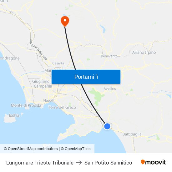 Lungomare Trieste Tribunale to San Potito Sannitico map