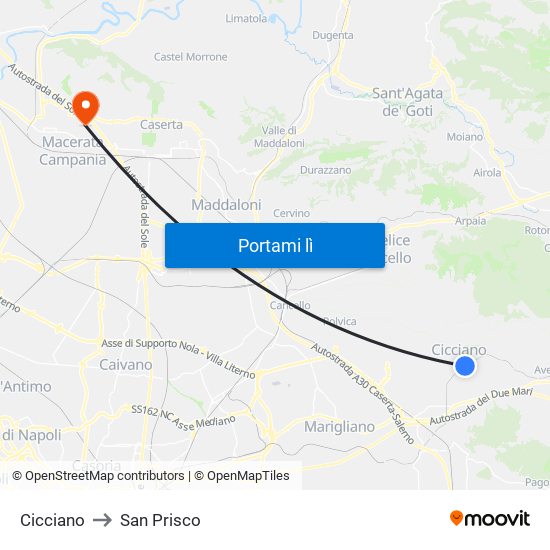 Cicciano to San Prisco map