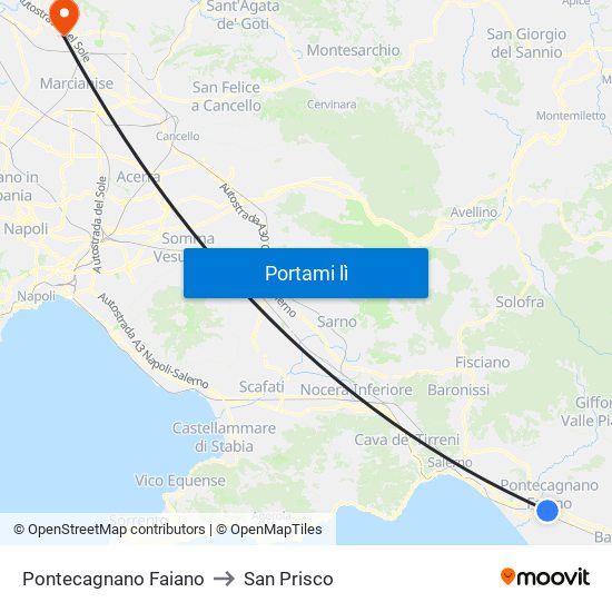 Pontecagnano Faiano to San Prisco map