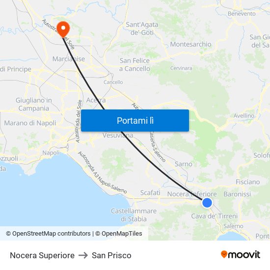 Nocera Superiore to San Prisco map