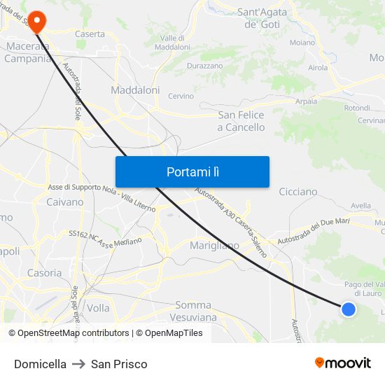 Domicella to San Prisco map