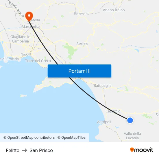 Felitto to San Prisco map