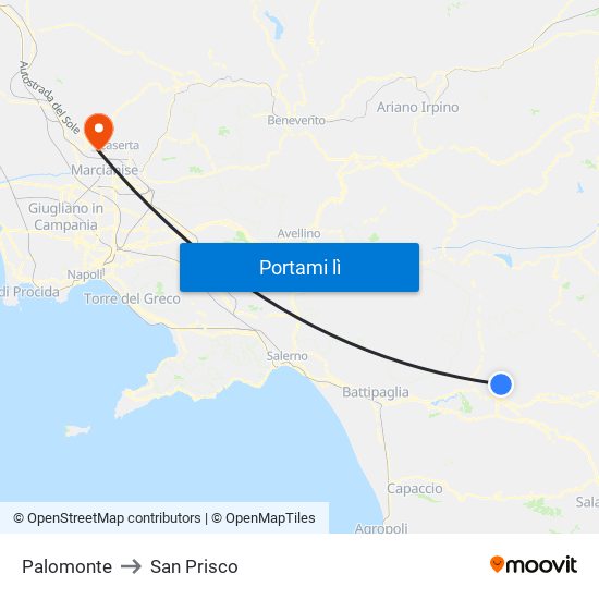 Palomonte to San Prisco map
