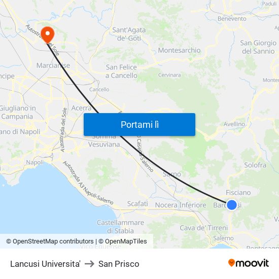 Lancusi Universita' to San Prisco map