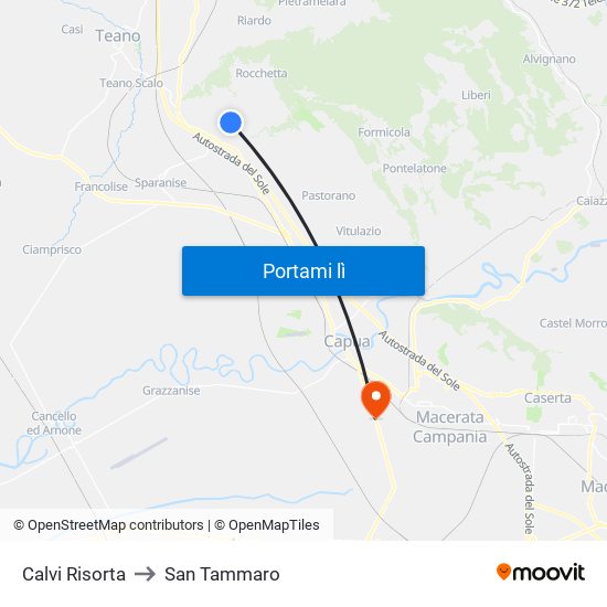 Calvi Risorta to San Tammaro map