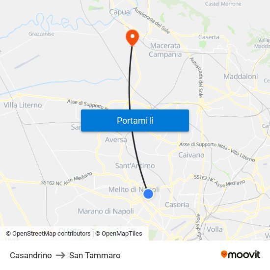 Casandrino to San Tammaro map