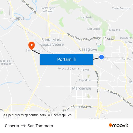 Caserta to San Tammaro map