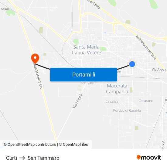Curti to San Tammaro map