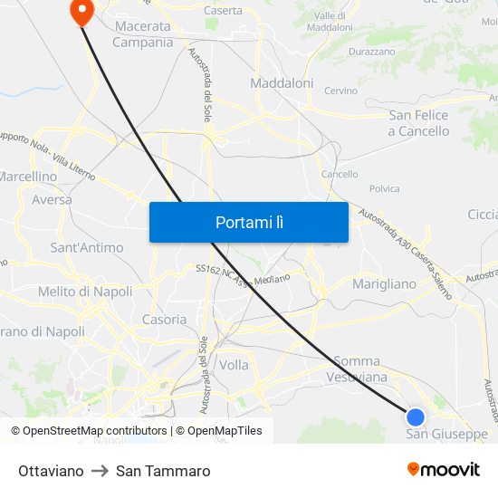 Ottaviano to San Tammaro map