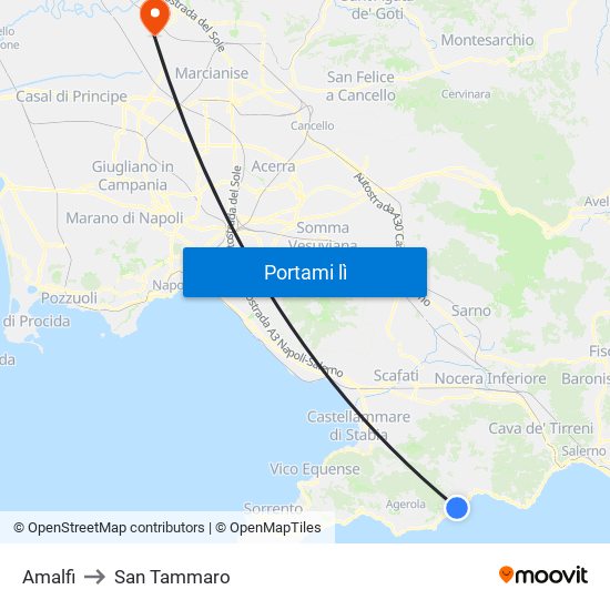 Amalfi to San Tammaro map