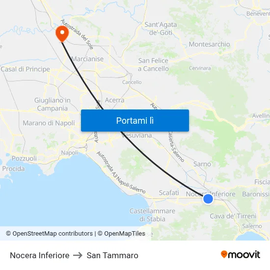 Nocera Inferiore to San Tammaro map