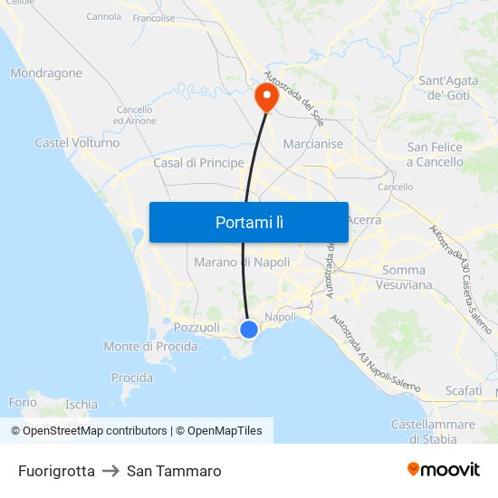 Fuorigrotta to San Tammaro map