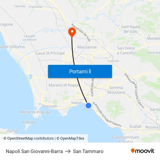 Napoli San Giovanni-Barra to San Tammaro map