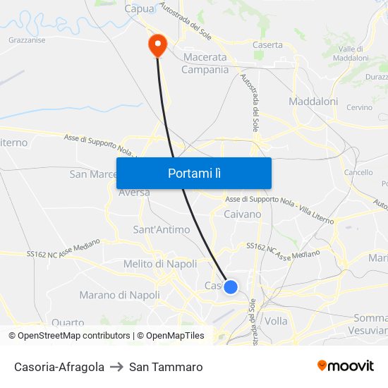 Casoria-Afragola to San Tammaro map