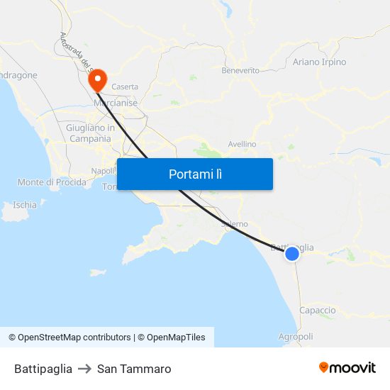 Battipaglia to San Tammaro map