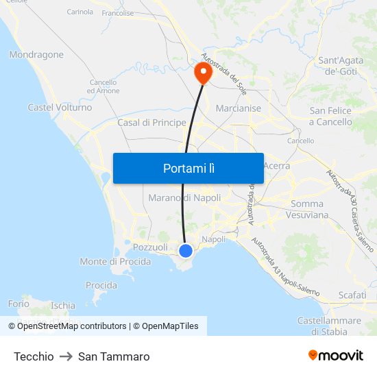 Tecchio to San Tammaro map