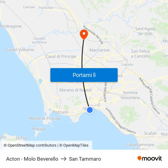 Acton - Molo Beverello to San Tammaro map