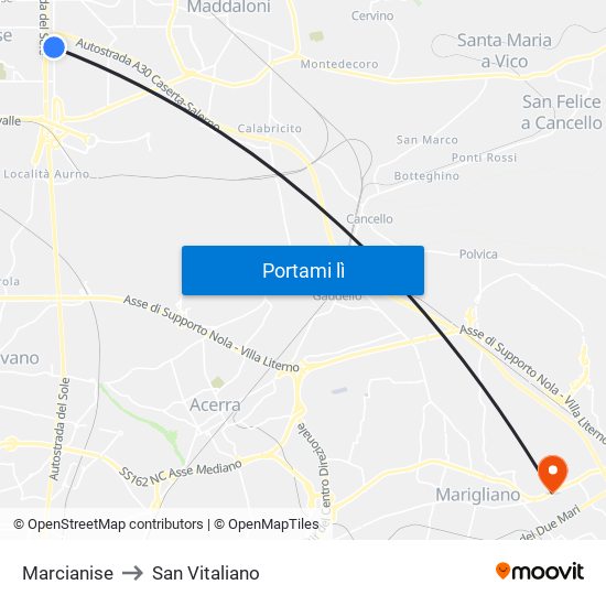 Marcianise to San Vitaliano map