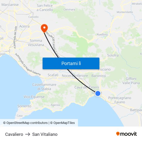 Cavaliero to San Vitaliano map