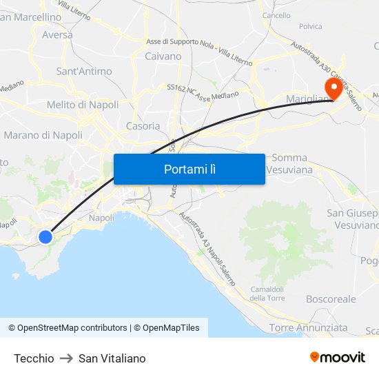 Tecchio to San Vitaliano map