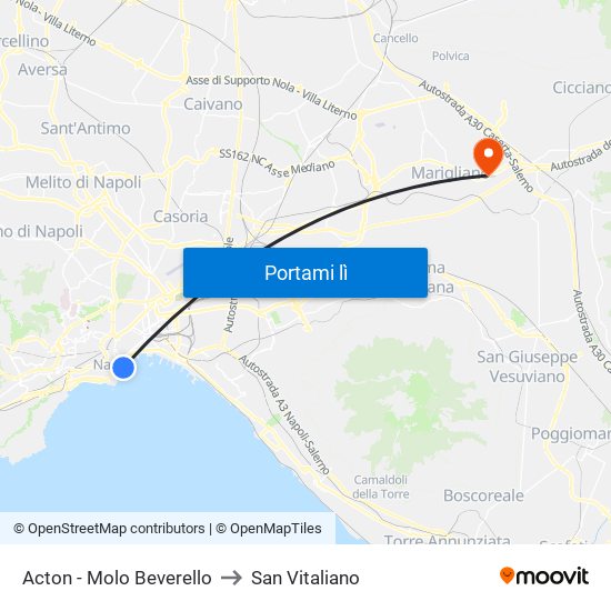 Acton - Molo Beverello to San Vitaliano map