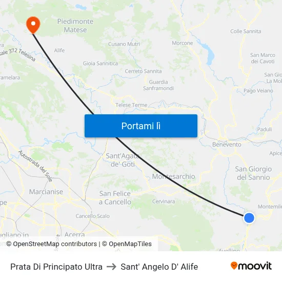 Prata Di Principato Ultra to Sant' Angelo D' Alife map